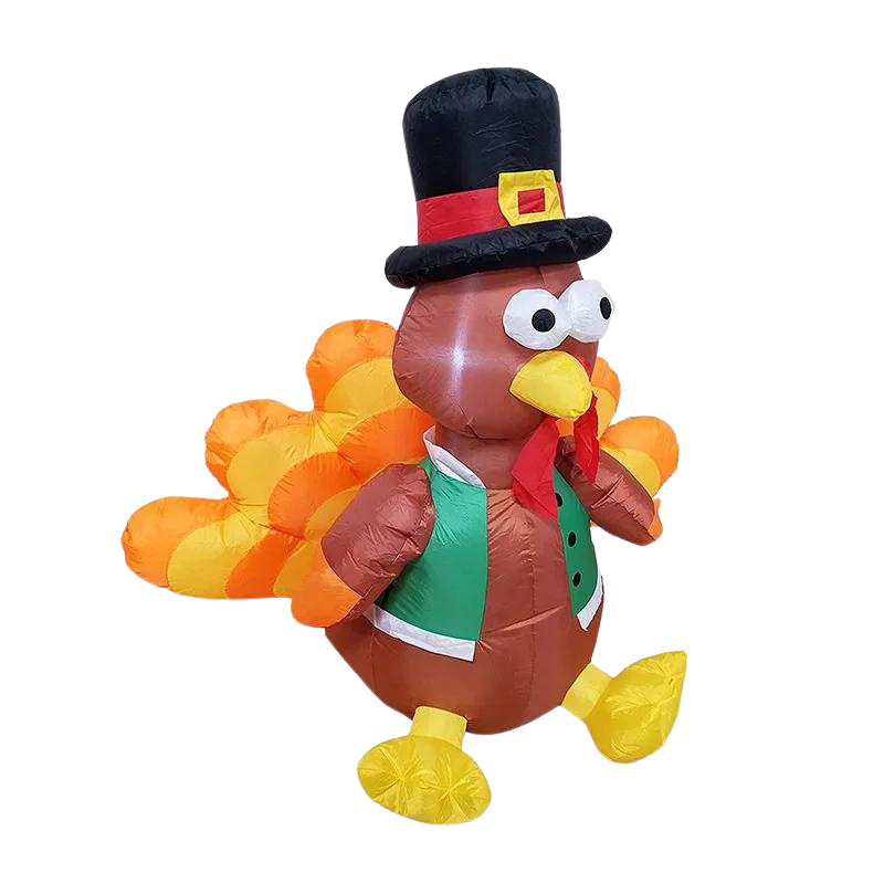 Inflatable Turkey with Pilgrim Hat and LED Lights