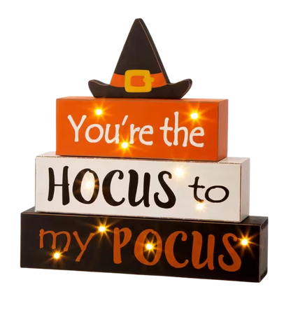 11.54 In. H Halloween Wooden Lighted Witch/Word Block Table Decor