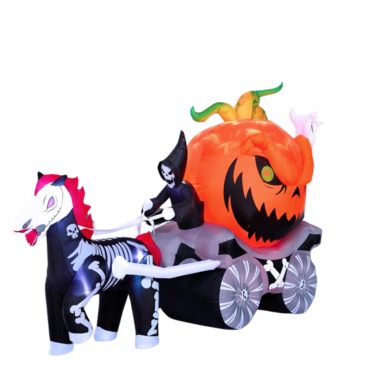 Inflatable Grim Reaper Driving Pumpkin Carriage with LED Flames