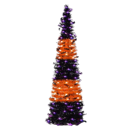 Black & Orange Halloween Christmas Tree with 50 LED Purple Lights 