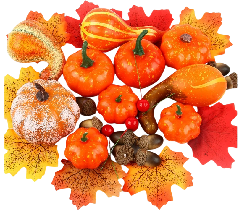 Mini Faux Foam Pumpkins with Lifelike Maple Leaves Acorns and Red Berries