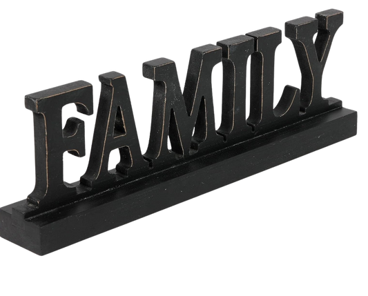 Farmhouse Distressed Black Wood Family Sign