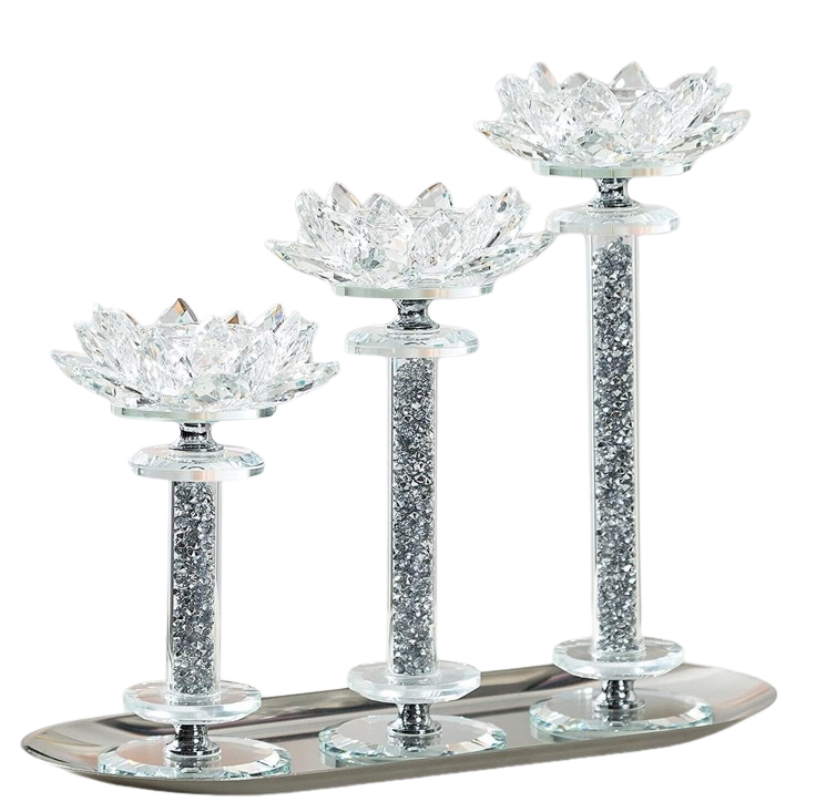 Crystal Candlestick Holders Set of 3 Clear Glass