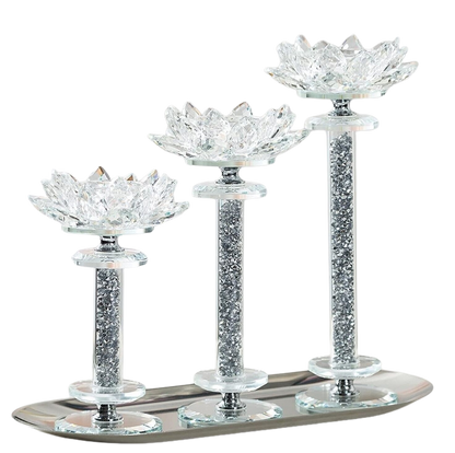 Crystal Candlestick Holders Set of 3 Clear Glass