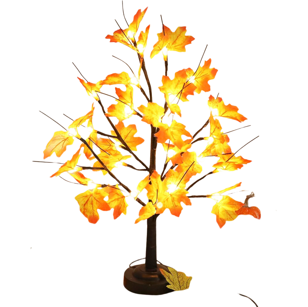 Lighted Maple Tree 24 LED Tabletop Maple Tree Light 8 Modes USB & Battery Operated Artificial Tree Lamp with Maple Leaves for Thanksgiving Fall Home Decoration (Warm White)