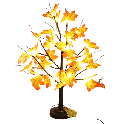 Lighted Maple Tree 24 LED Tabletop Maple Tree Light 8 Modes USB & Battery Operated Artificial Tree Lamp with Maple Leaves for Thanksgiving Fall Home Decoration (Warm White)