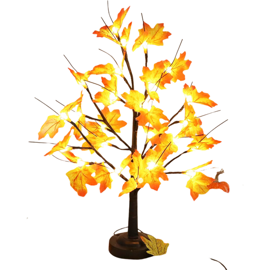 Lighted Maple Tree 24 LED Tabletop Maple Tree Light 8 Modes USB & Battery Operated Artificial Tree Lamp with Maple Leaves for Thanksgiving Fall Home Decoration (Warm White)