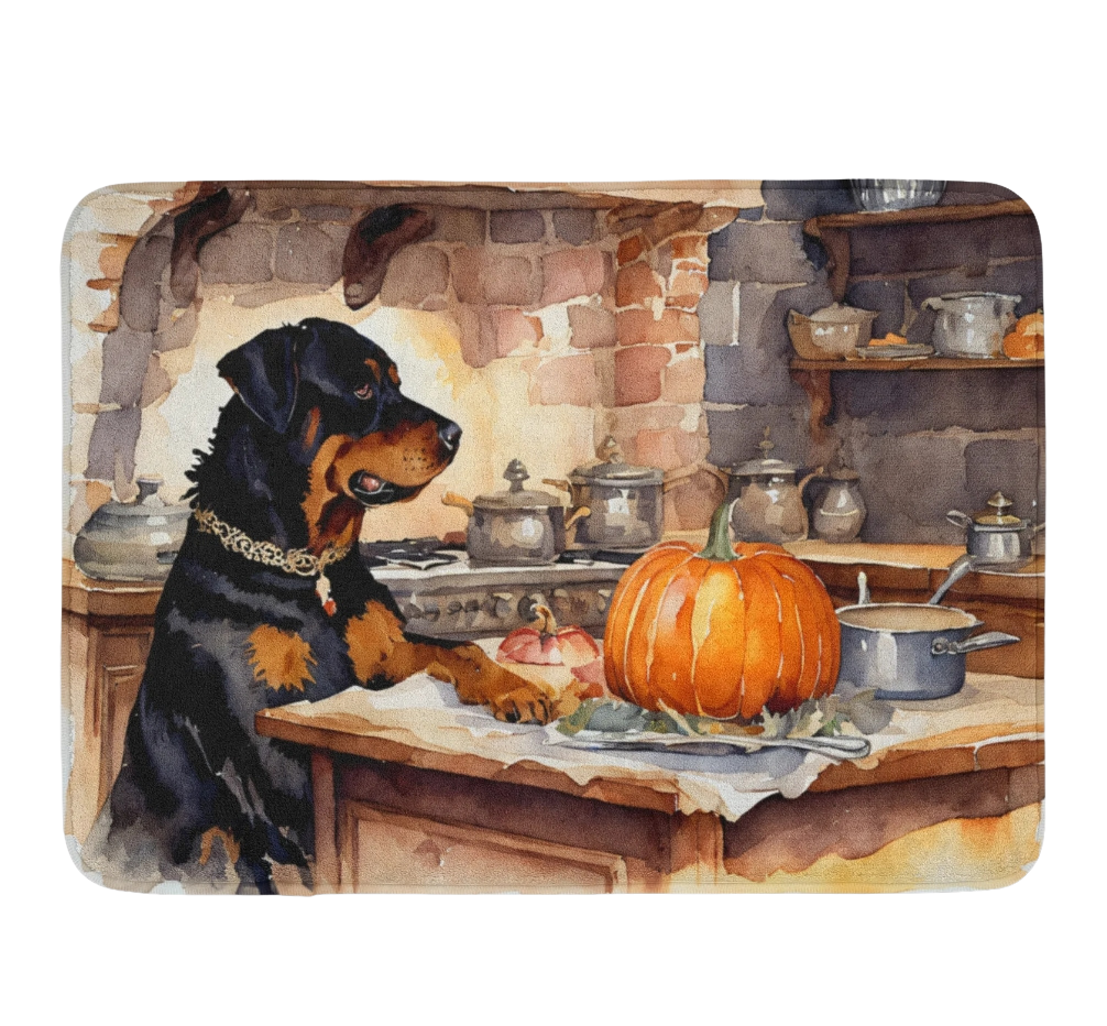 Rottweiler Fall Kitchen Pumpkins Memory Foam Kitchen Mat