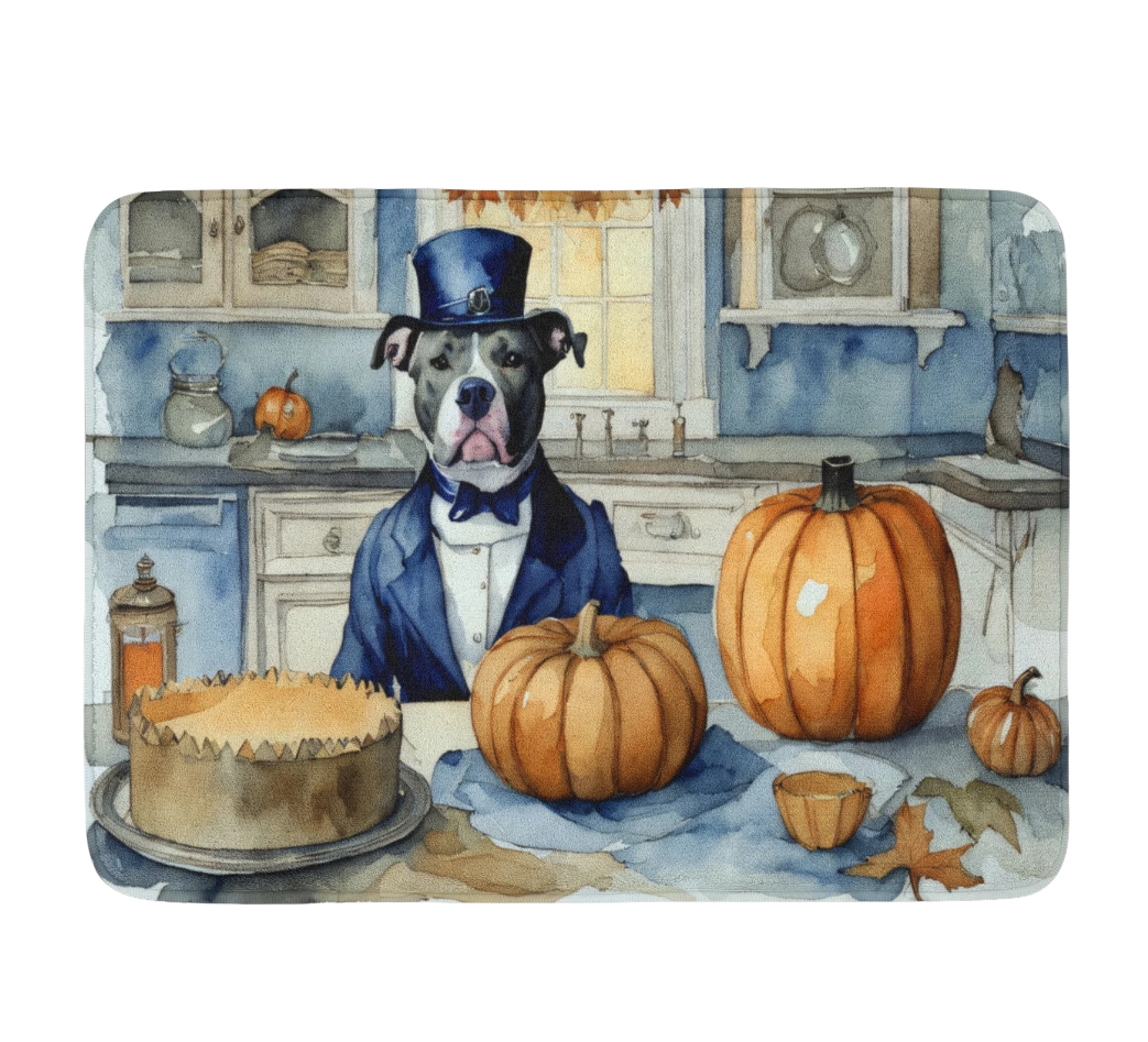 Pit Bull Terrier Fall Kitchen Pumpkins Memory Foam Kitchen Mat