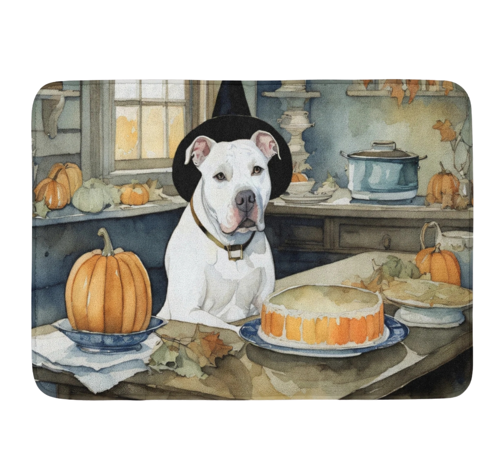 Pit Bull Terrier Fall Kitchen Pumpkins Memory Foam Kitchen Mat