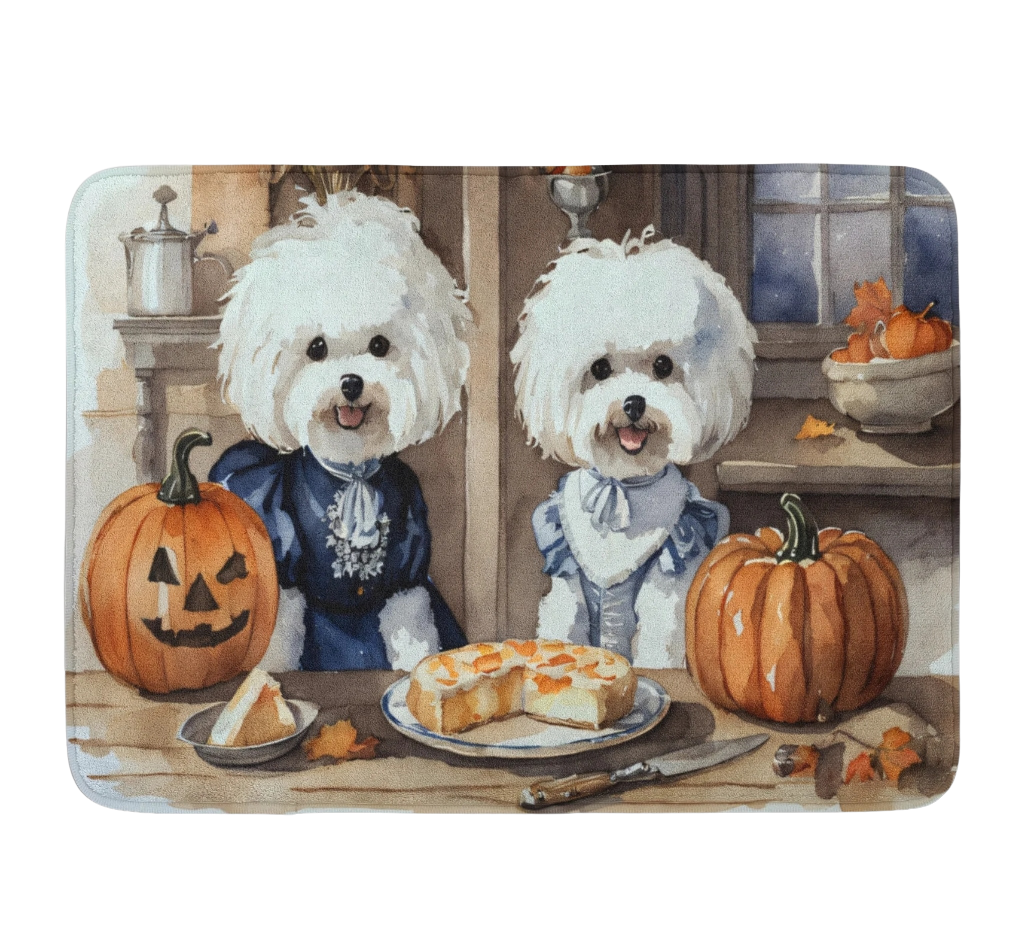 Bichon Frise Fall Kitchen Pumpkins Memory Foam Kitchen Mat