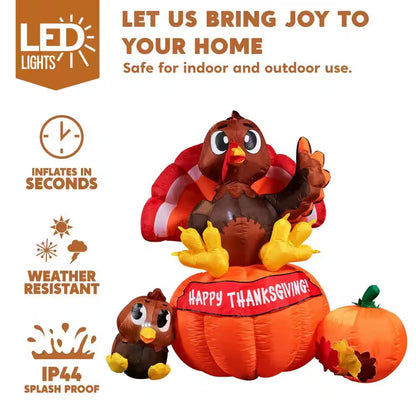 LED Inflatable Turkey on Pumpkin with Little Turkey