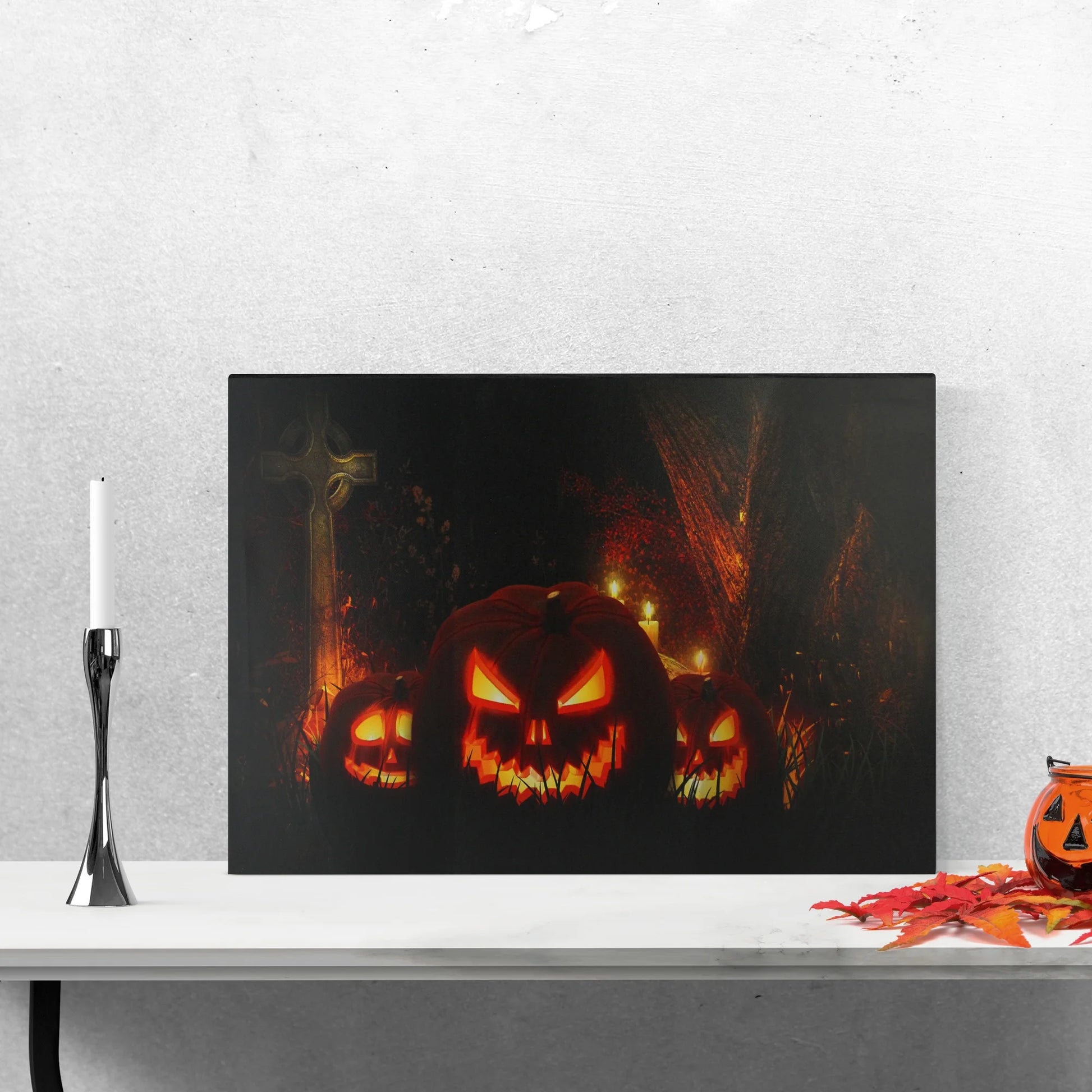 Northlight LED Lighted Jack-O-Lanterns in a Cemetery Halloween Canvas Wall Art 23.5" X 15.5"