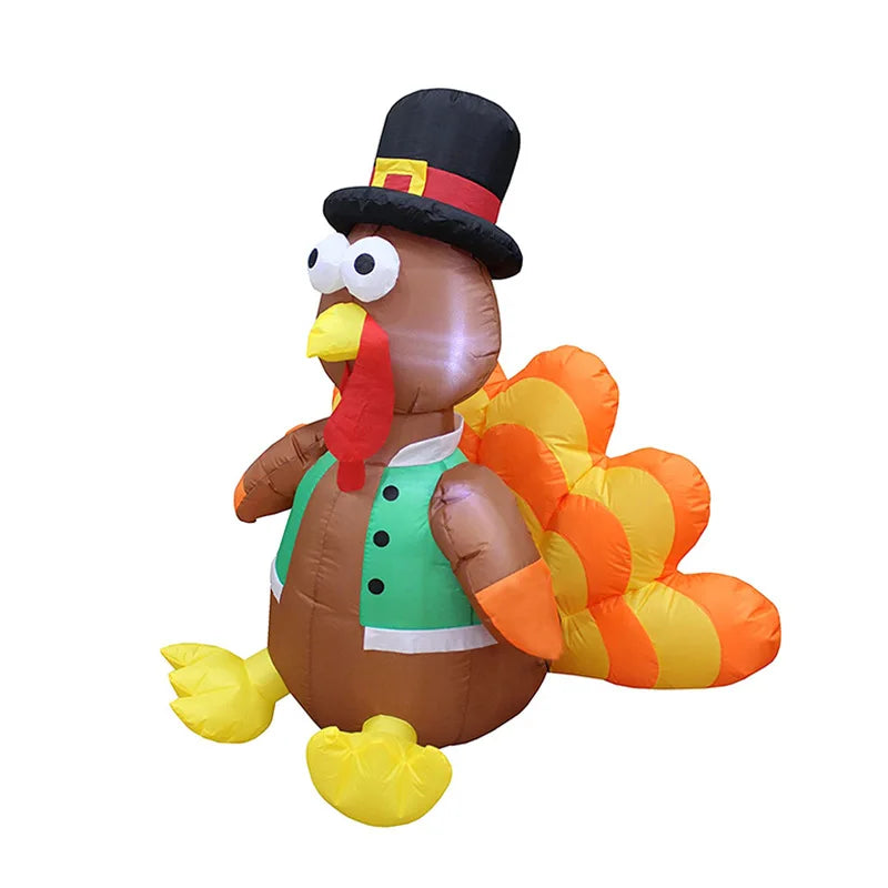 Inflatable Turkey with Pilgrim Hat and LED Lights