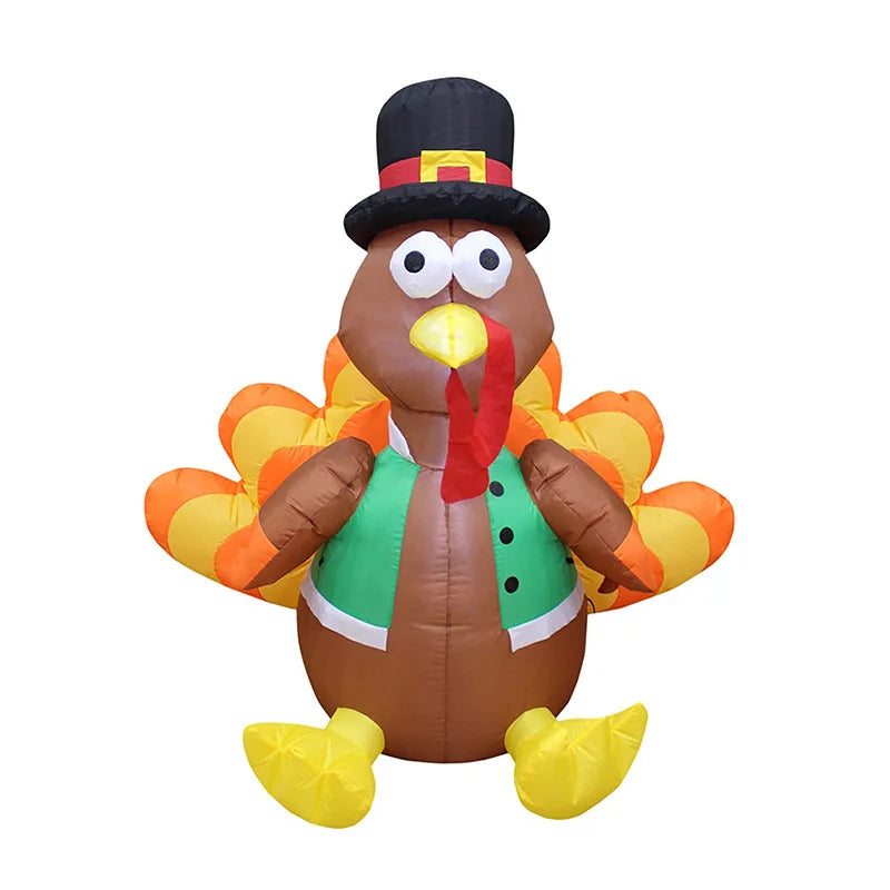 Inflatable Turkey with Pilgrim Hat and LED Lights