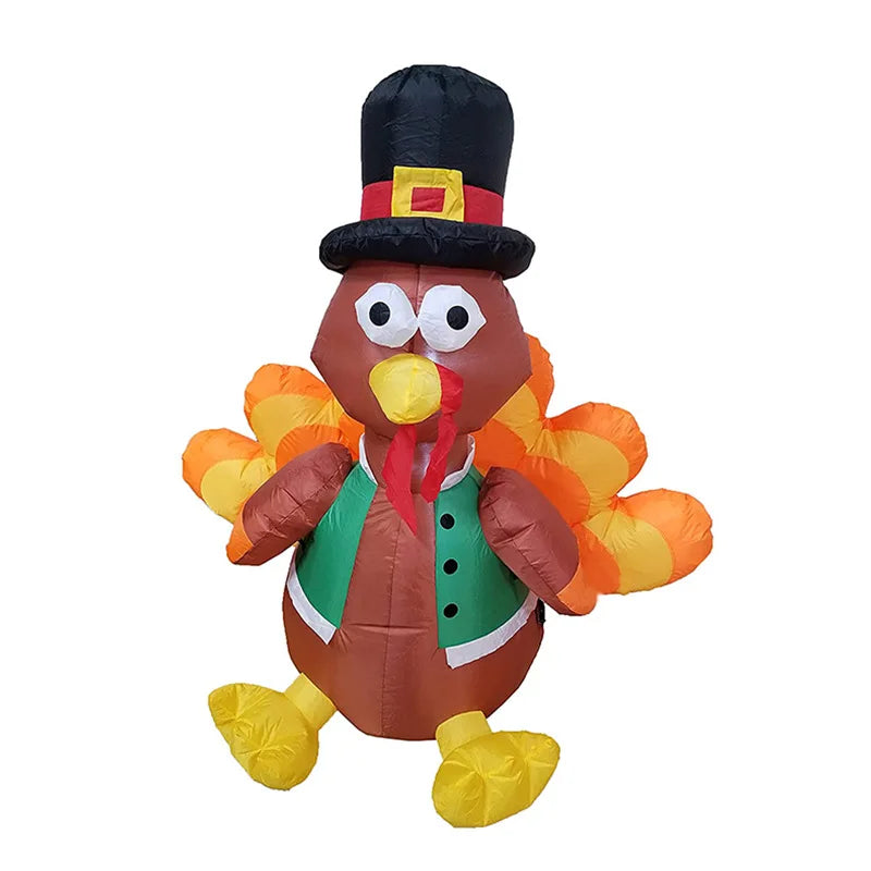 Inflatable Turkey with Pilgrim Hat and LED Lights