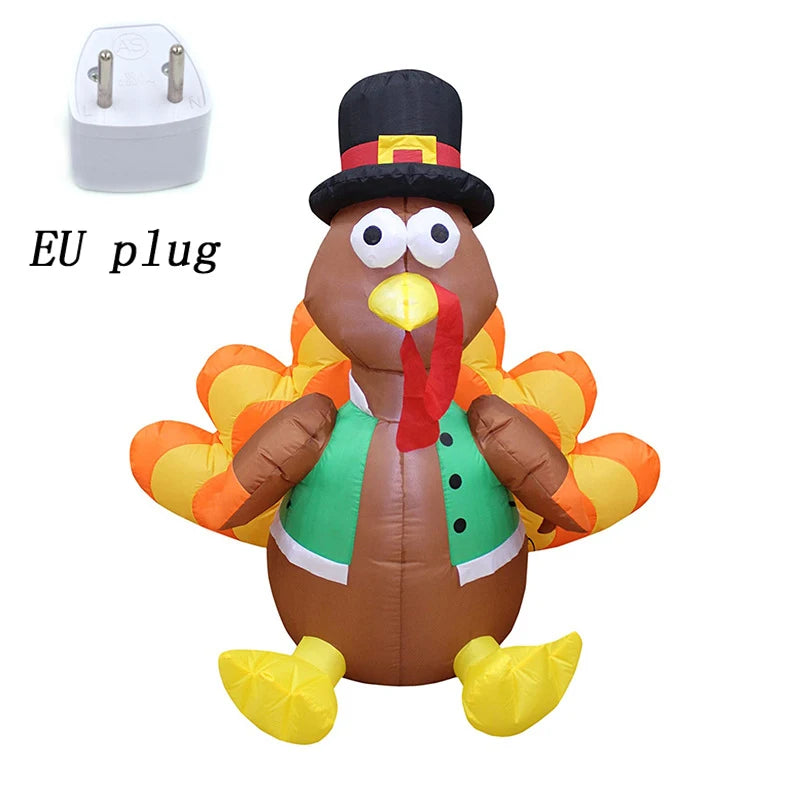 Inflatable Turkey with Pilgrim Hat and LED Lights