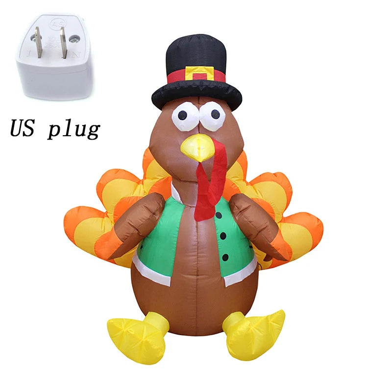 Inflatable Turkey with Pilgrim Hat and LED Lights