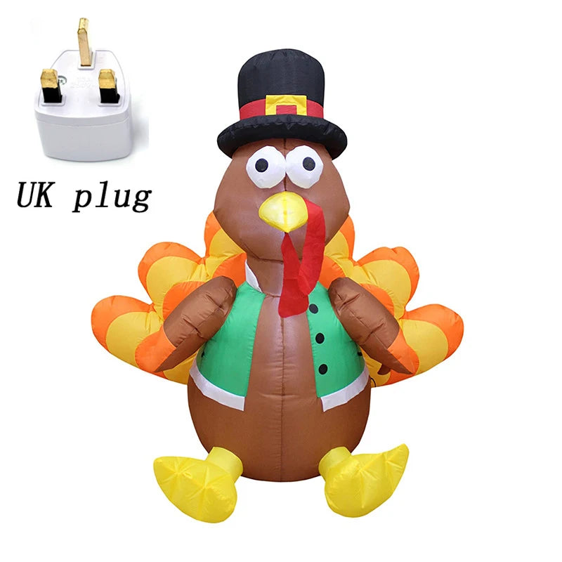 Inflatable Turkey with Pilgrim Hat and LED Lights