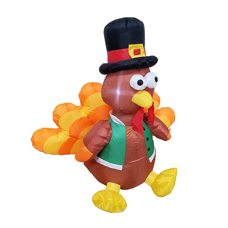 Inflatable Turkey with Pilgrim Hat and LED Lights