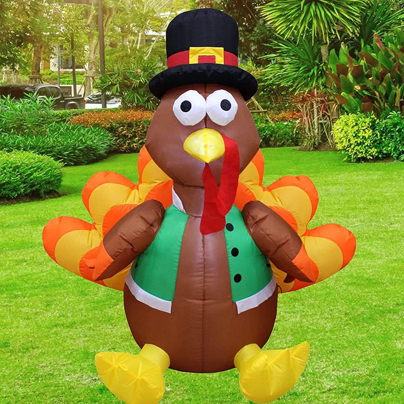 Inflatable Turkey with Pilgrim Hat and LED Lights