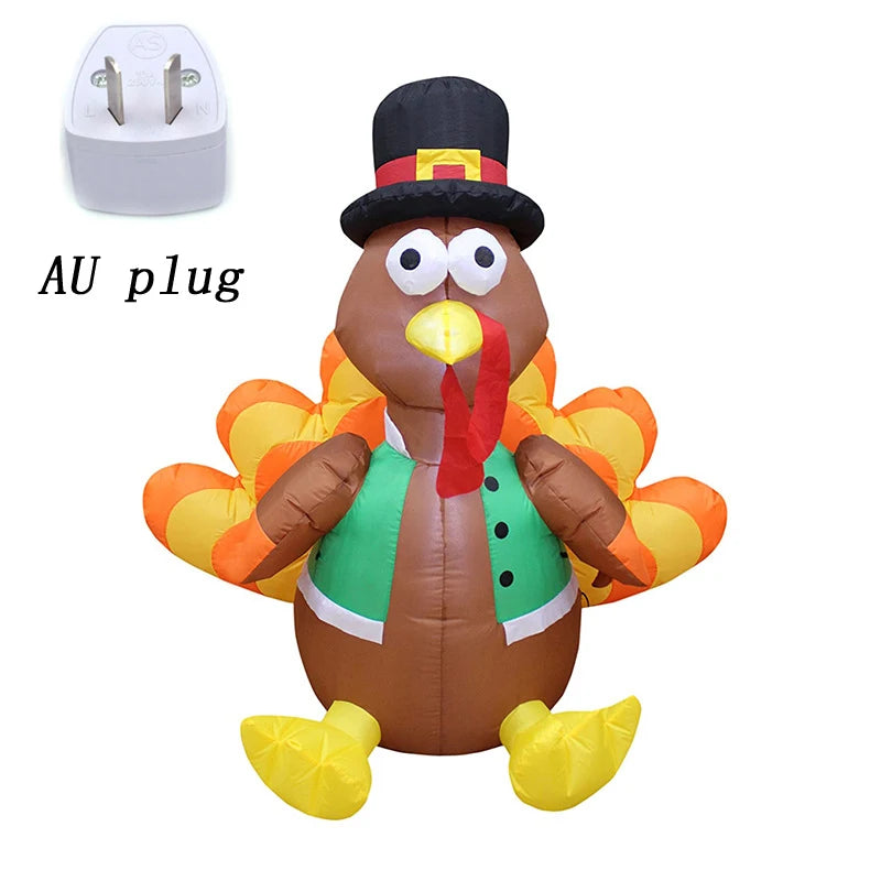 Inflatable Turkey with Pilgrim Hat and LED Lights