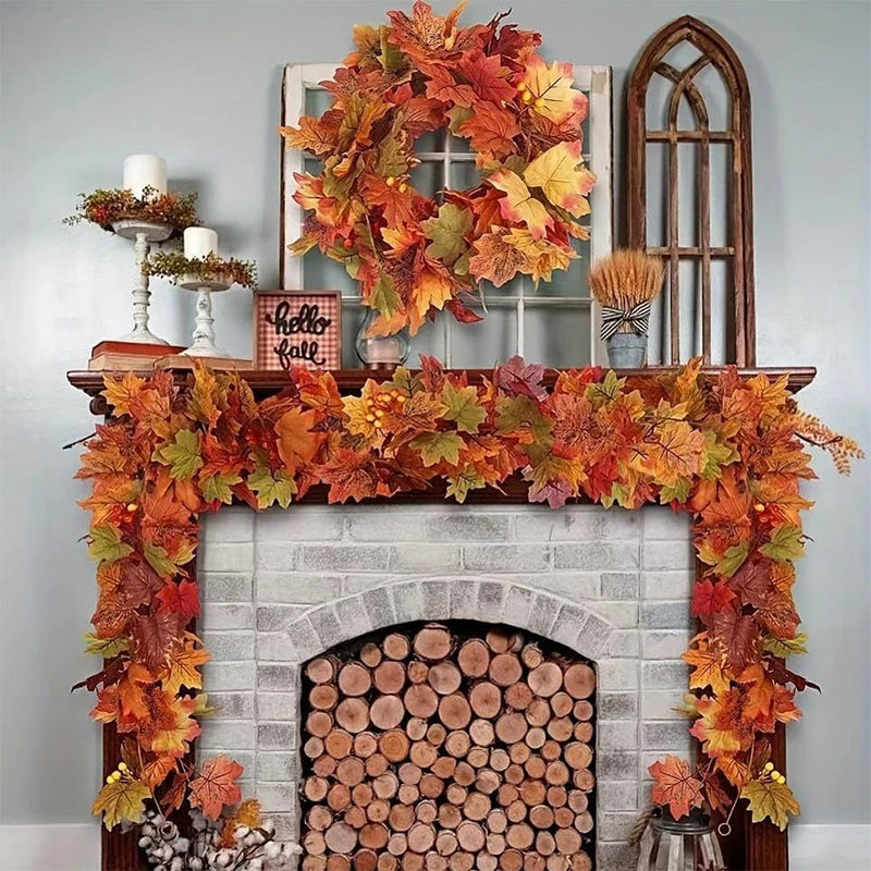 2M Artificial Fall Maple Leaf Vine Decor 