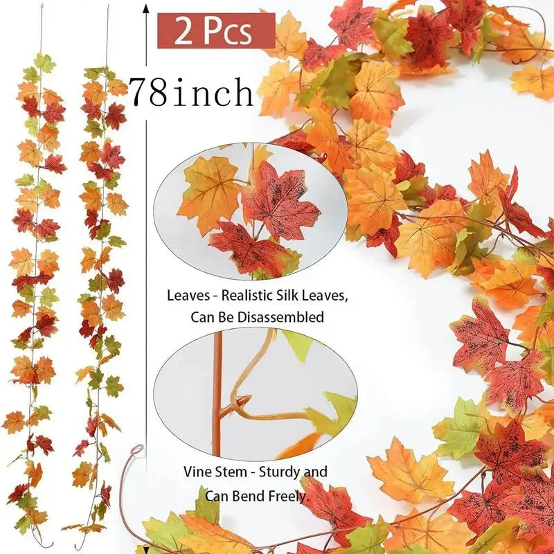 2M Artificial Fall Maple Leaf Vine Decor 