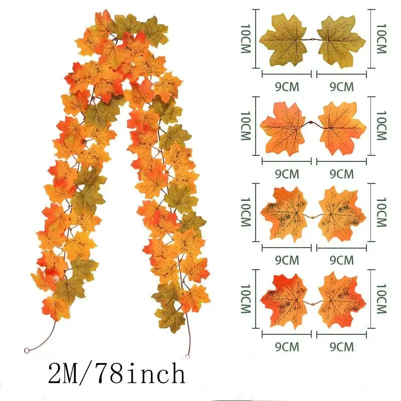 2M Artificial Fall Maple Leaf Vine Decor 