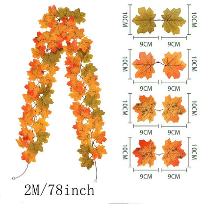 2M Artificial Fall Maple Leaf Vine Decor 