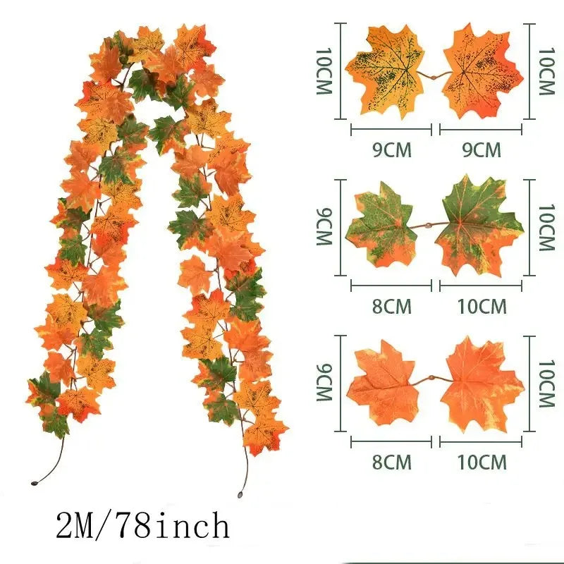 2M Artificial Fall Maple Leaf Vine Decor 