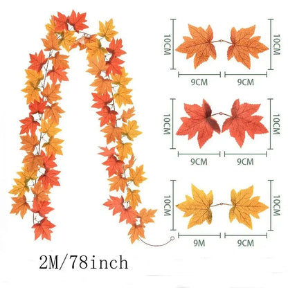 2M Artificial Fall Maple Leaf Vine Decor 