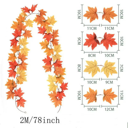 2M Artificial Fall Maple Leaf Vine Decor 