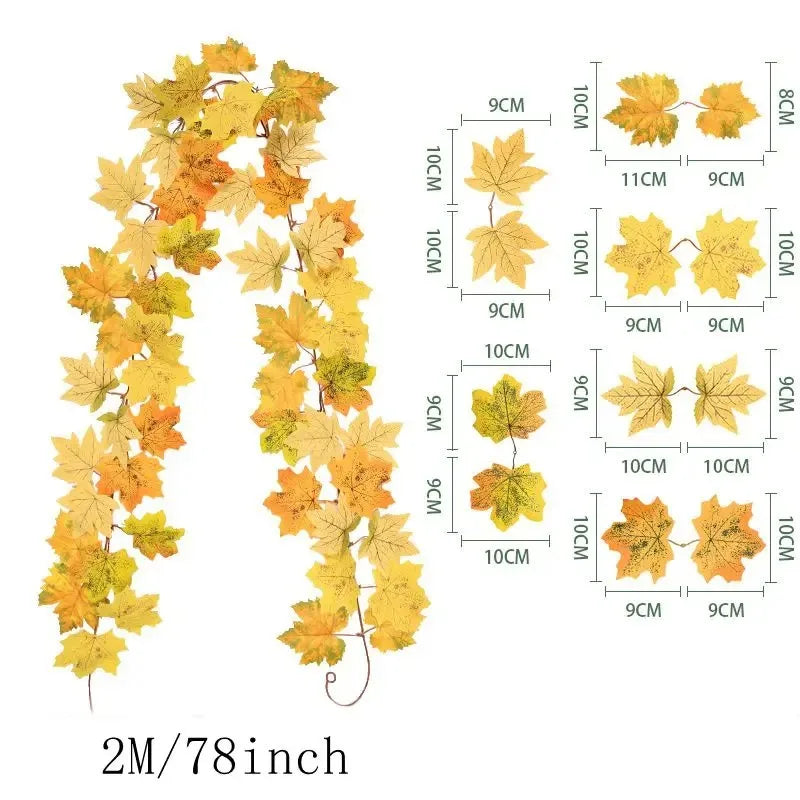 2M Artificial Fall Maple Leaf Vine Decor 