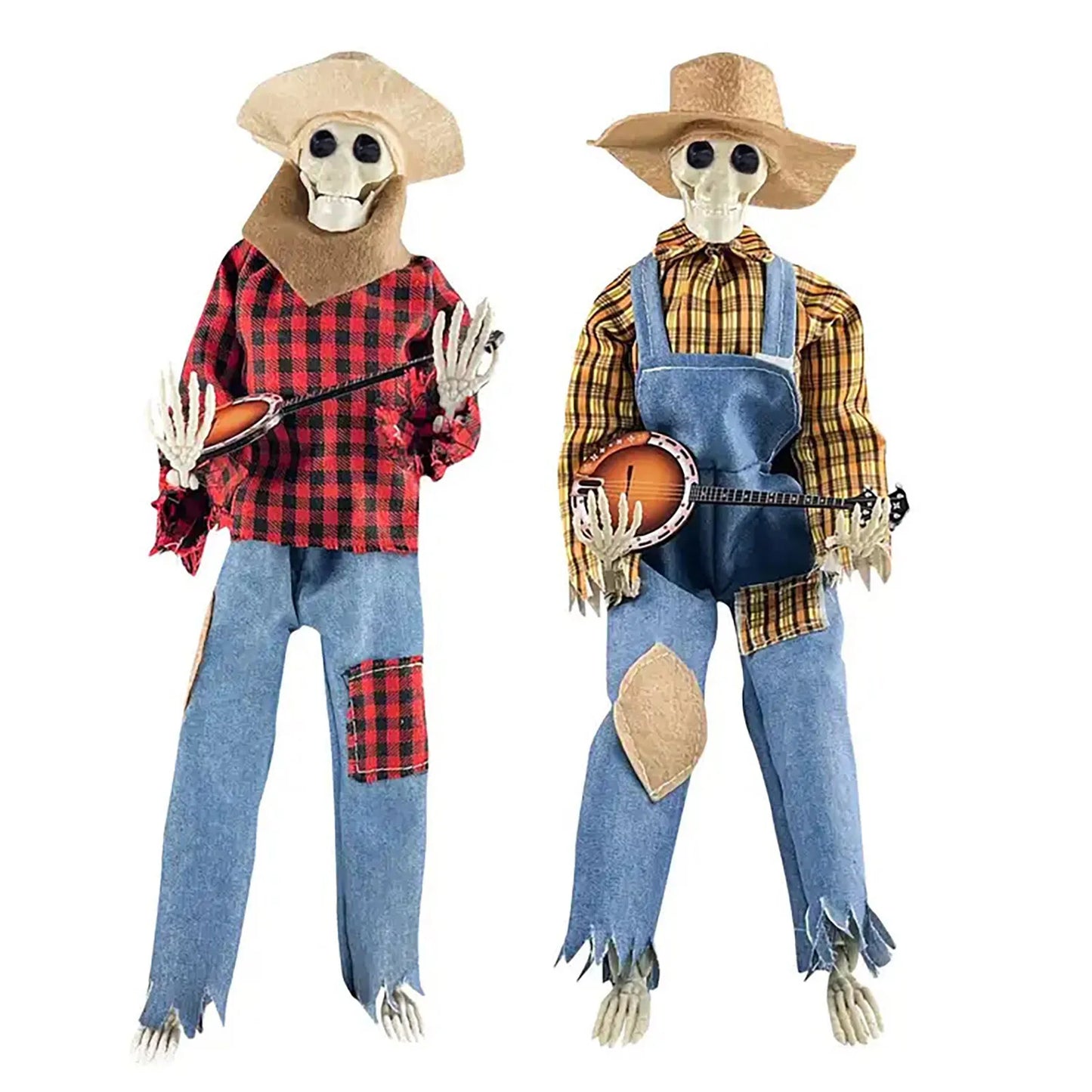 Motion/ Sound Activated Musical Multi Lingual Banjo Skeletons Duo 