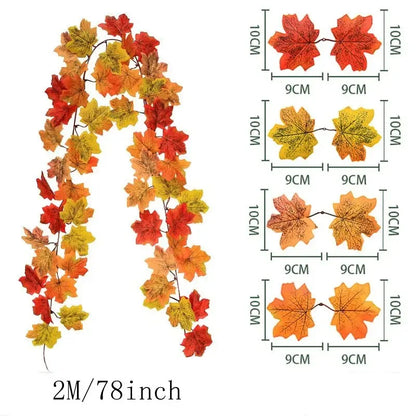 2M Artificial Fall Maple Leaf Vine Decor 