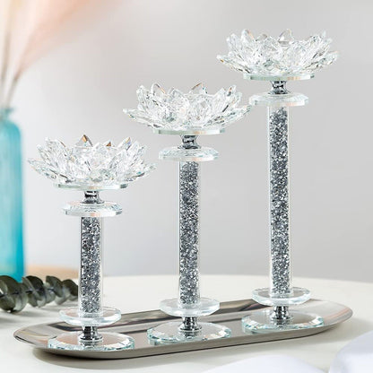 Crystal Candlestick Holders Set of 3 Clear Glass