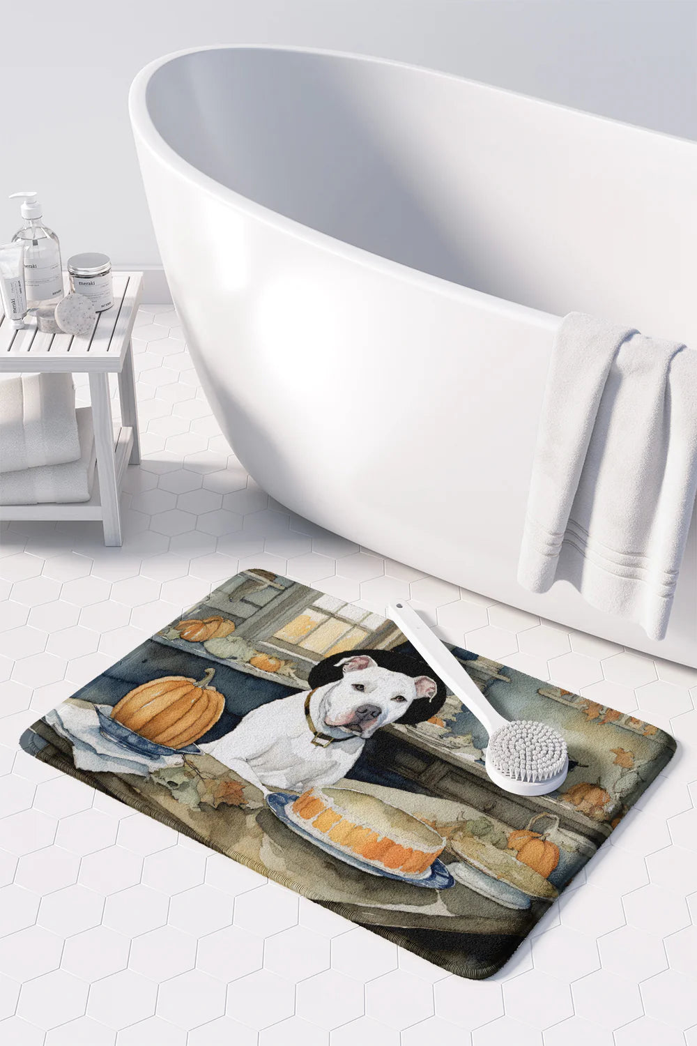 Pit Bull Terrier Fall Kitchen Pumpkins Memory Foam Kitchen Mat