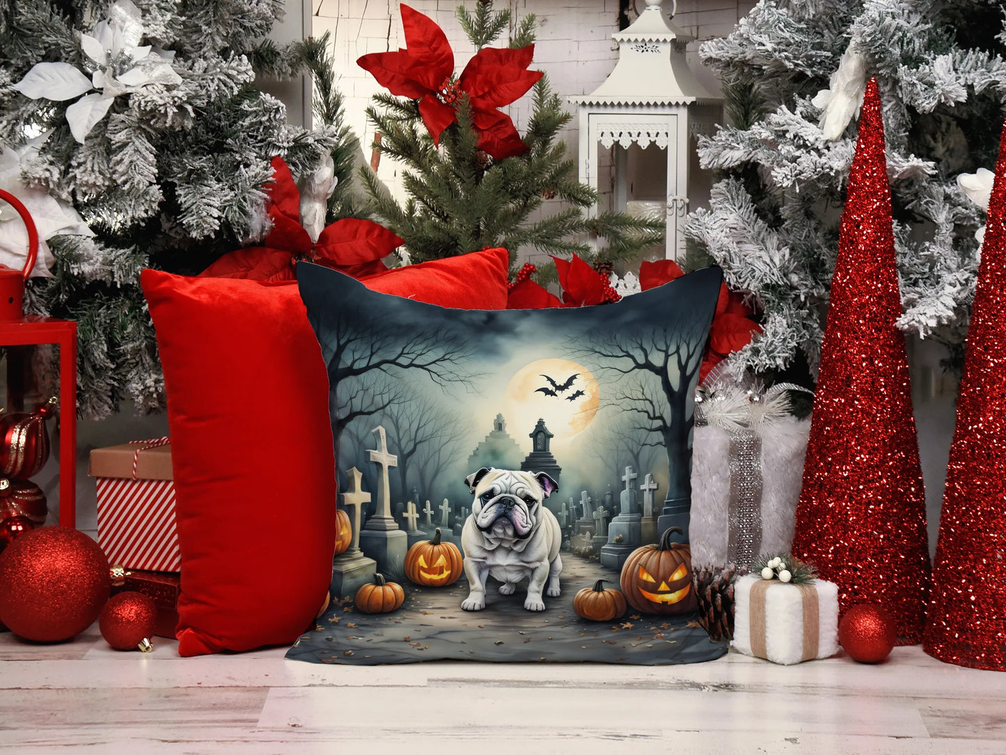 English Bulldog Spooky Halloween Throw Pillow