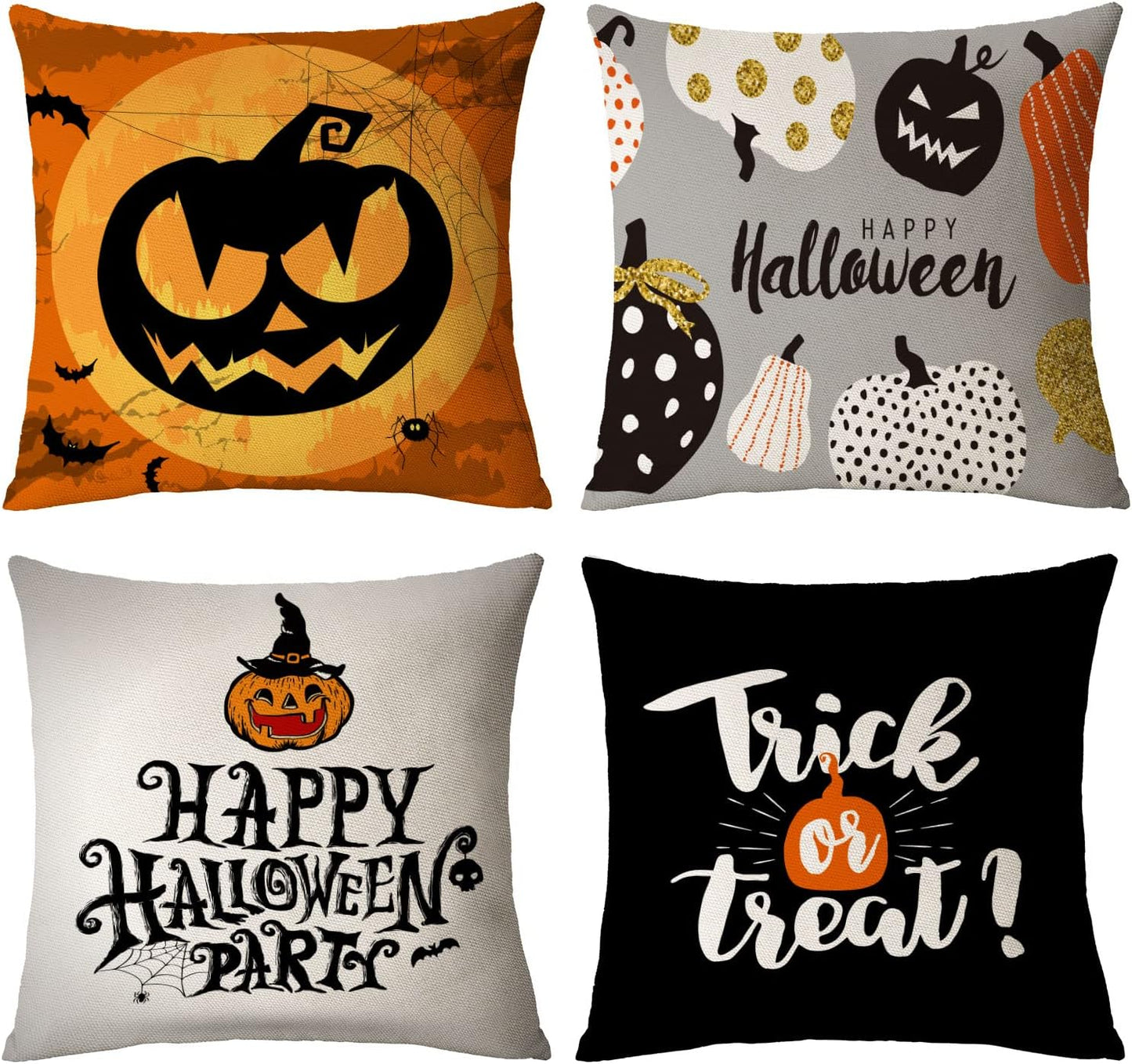 Halloween Decor Pillow Covers 16X16 Set of 4 Halloween Fall Black Decorative Throw Pillows 