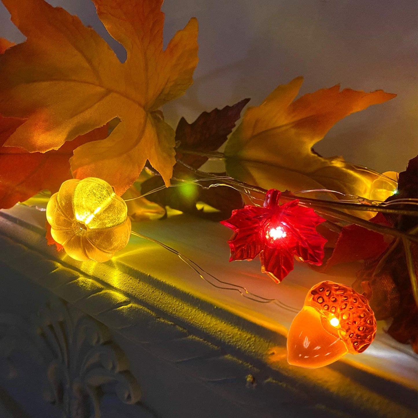 3D Pumpkin Maples Acorns String Lights