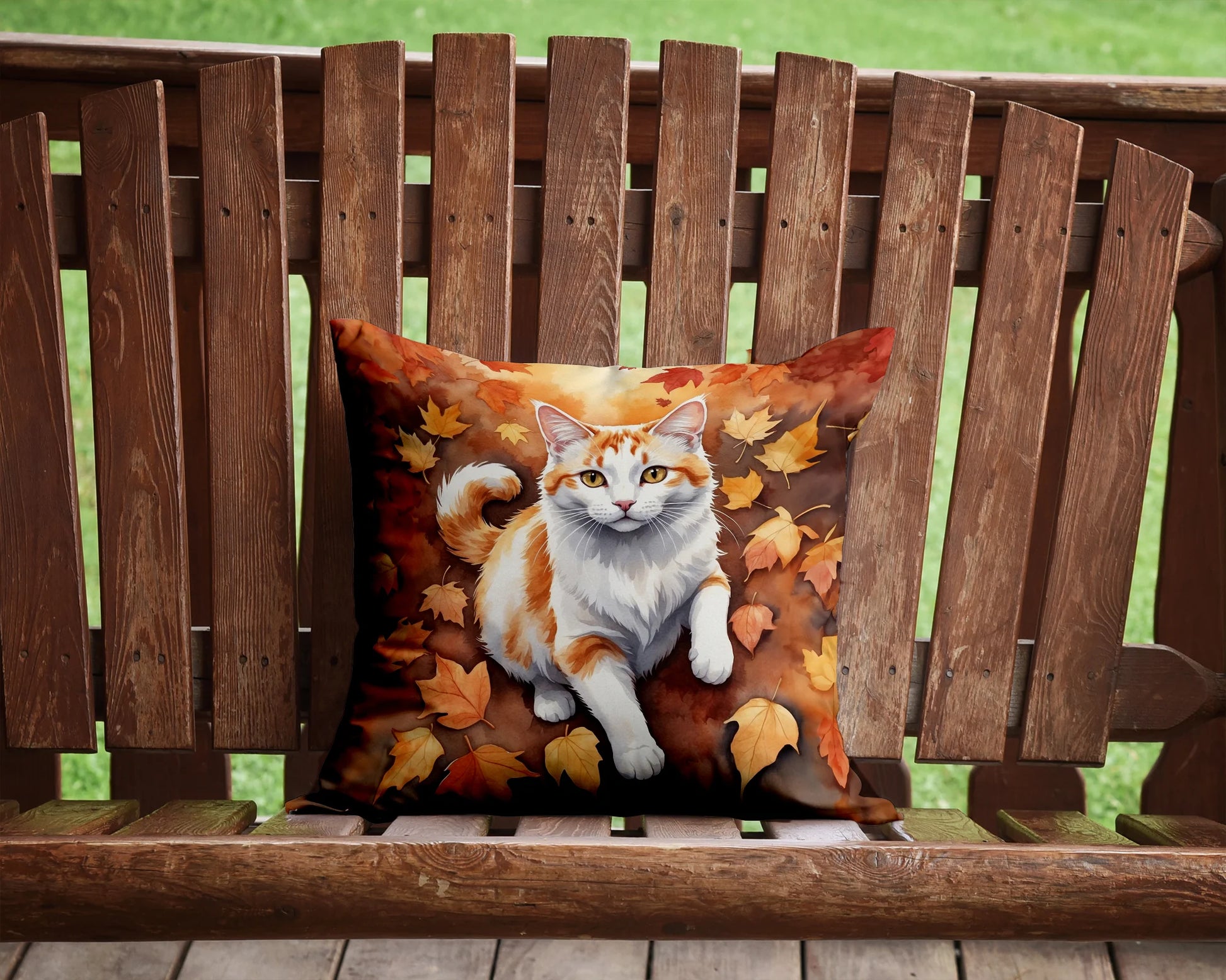 Turkish Van Cat in Fall Leaves Throw Pillow