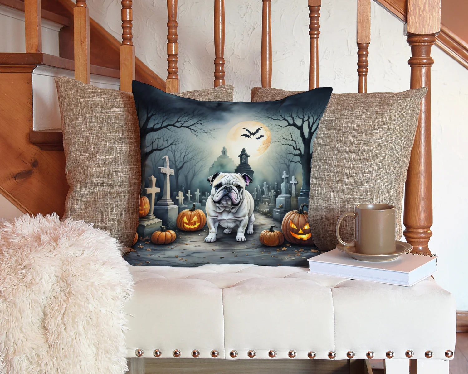 English Bulldog Spooky Halloween Throw Pillow