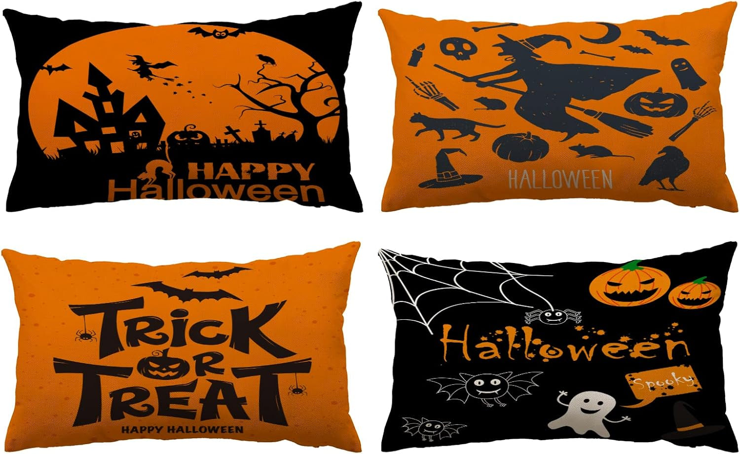 Halloween Decor Pillow Covers 16X16 Set of 4 Halloween Fall Black Decorative Throw Pillows 