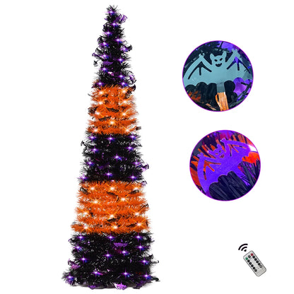 Black & Orange Halloween Christmas Tree with 50 LED Purple Lights 