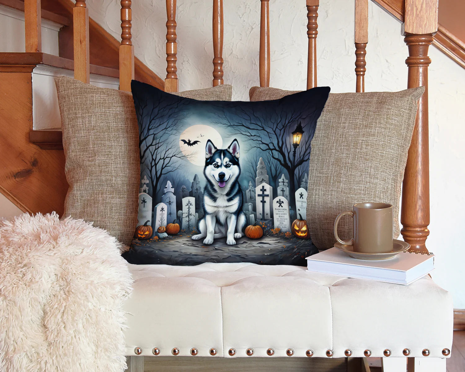 Siberian Husky Spooky Halloween Throw Pillow