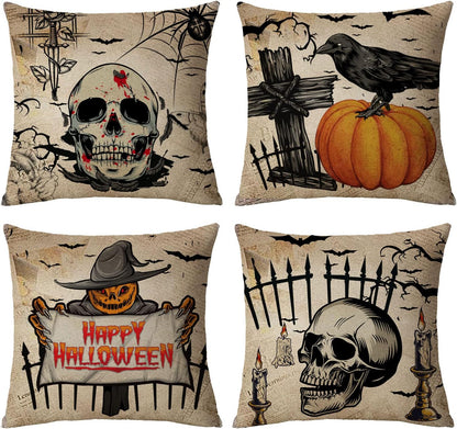 Halloween Decor Pillow Covers 16X16 Set of 4 Halloween Fall Black Decorative Throw Pillows 