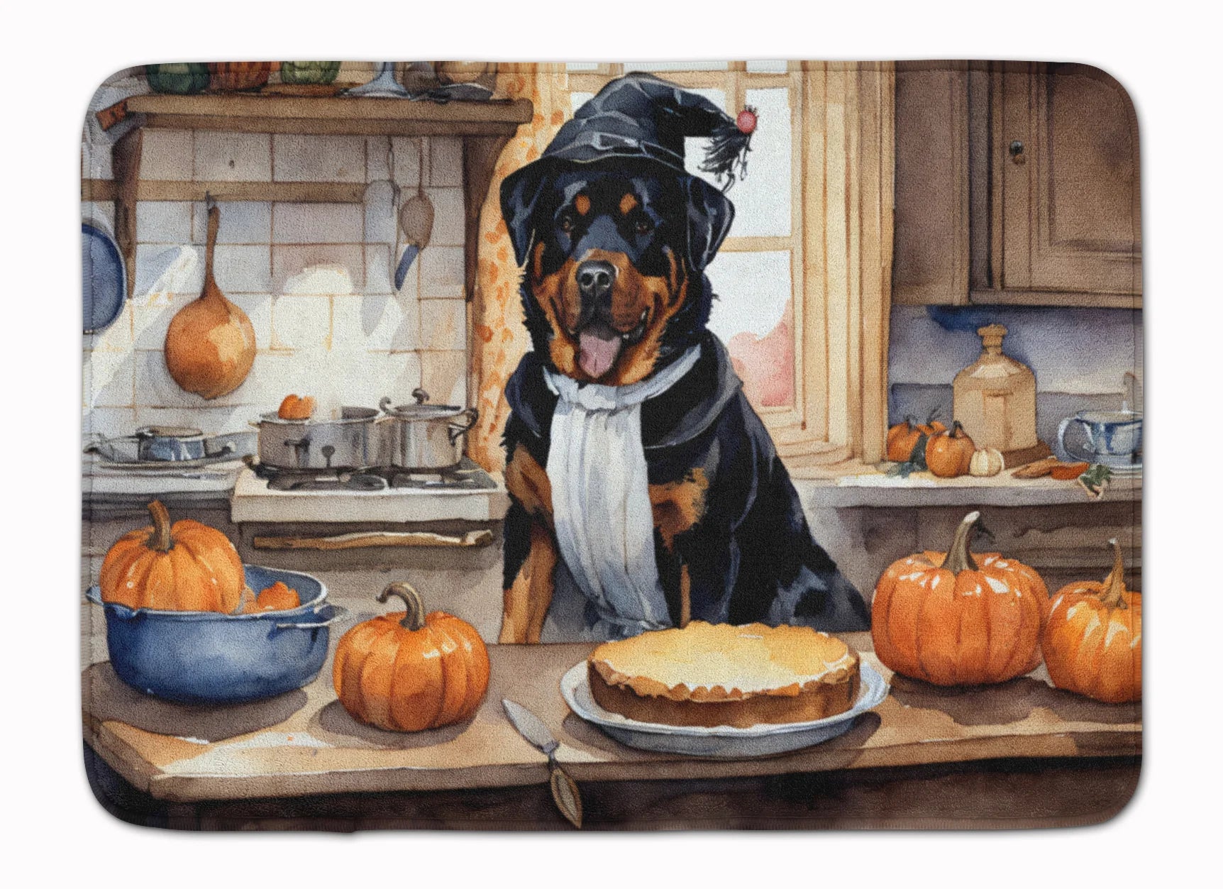 Rottweiler Fall Kitchen Pumpkins Memory Foam Kitchen Mat