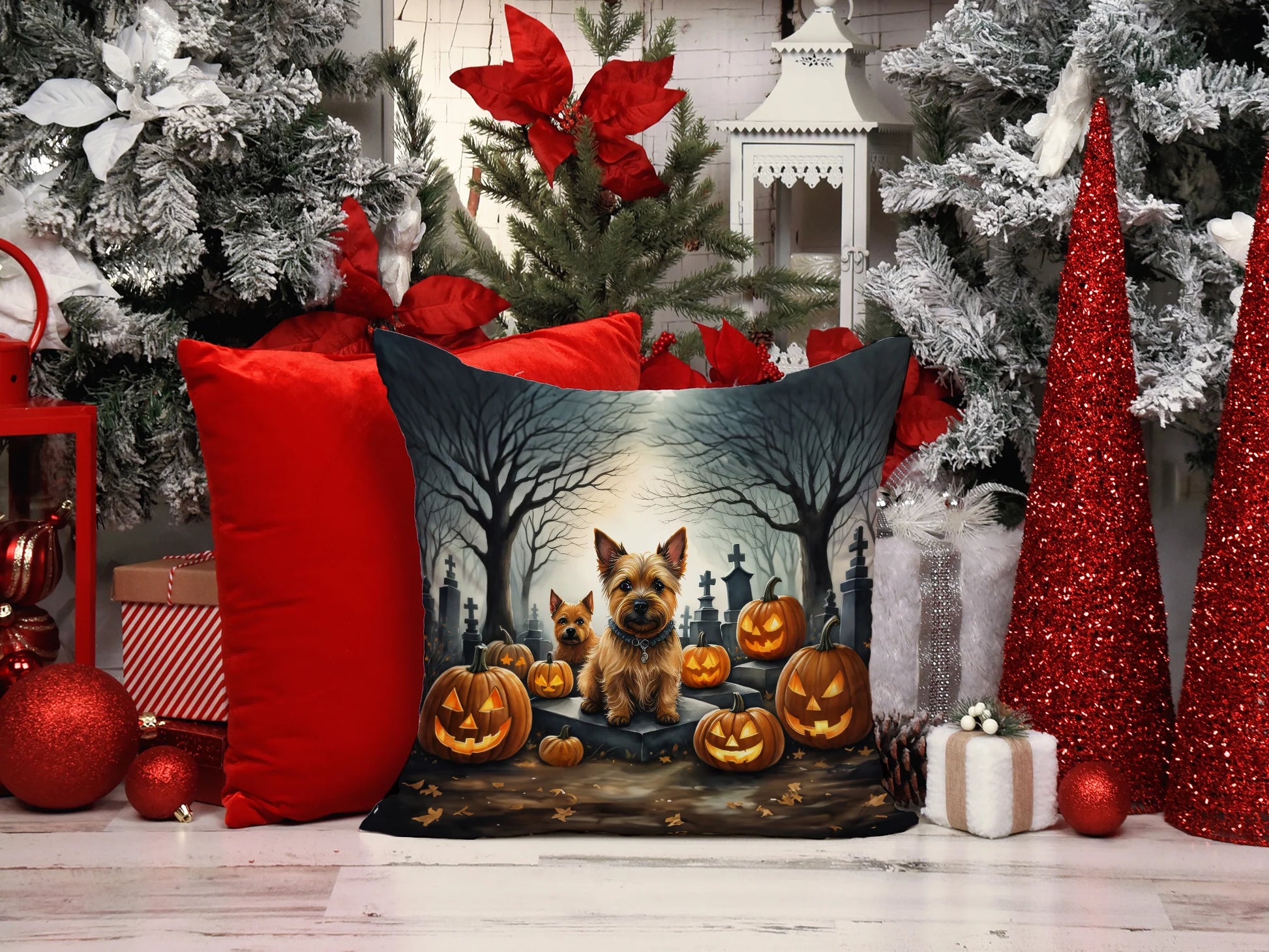 Norwich Terrier Spooky Halloween Throw Pillow