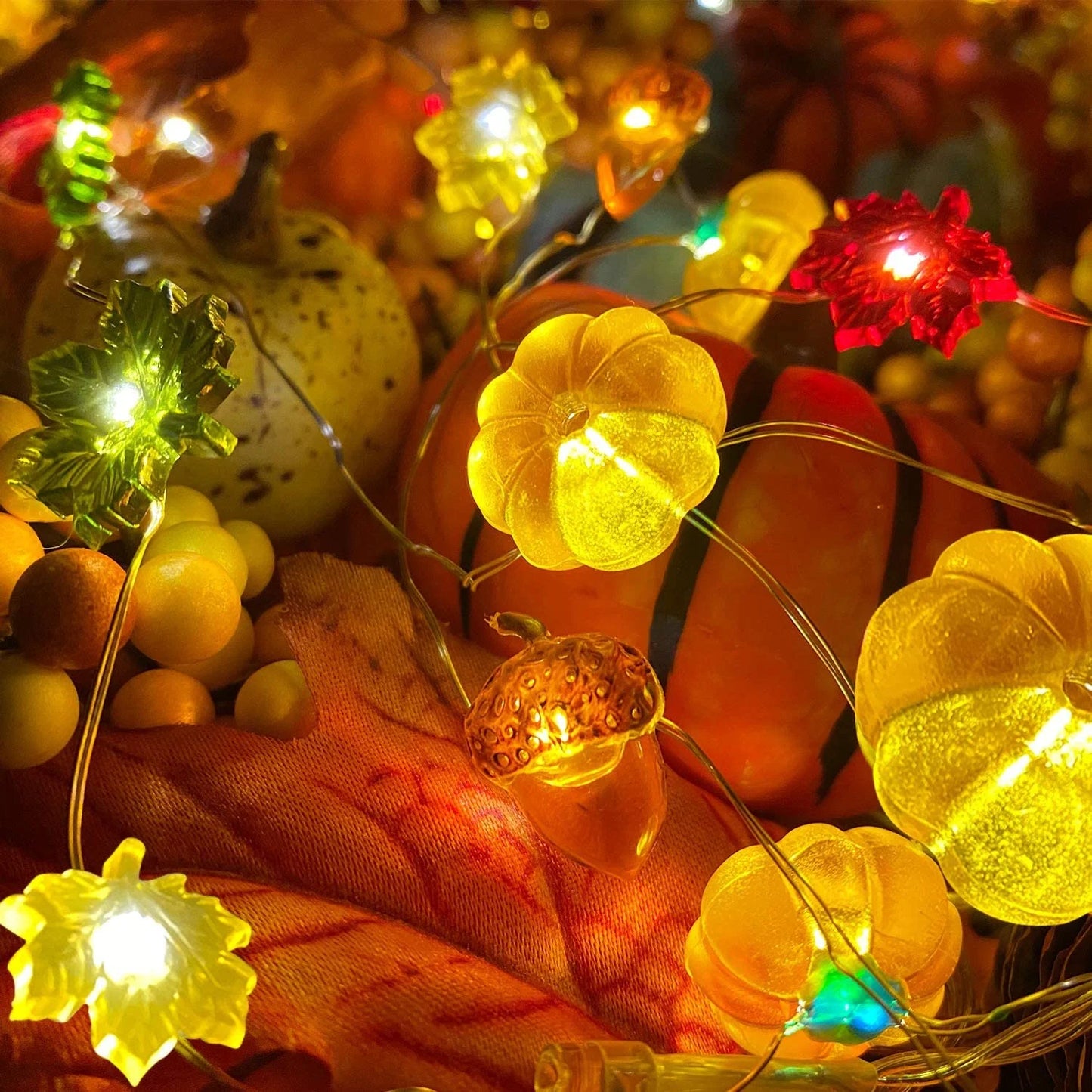 3D Pumpkin Maples Acorns String Lights